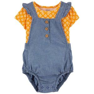 Carters Baby Girls 2 Pc T-shirt & Chambray Bubble Suit Romper Set Size 12 mo NWT